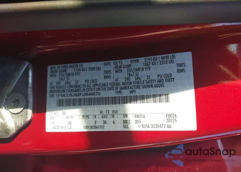 2015 Ford Escape Titanium from USA, damaged, VIN 1FMCU9J92FUB44570